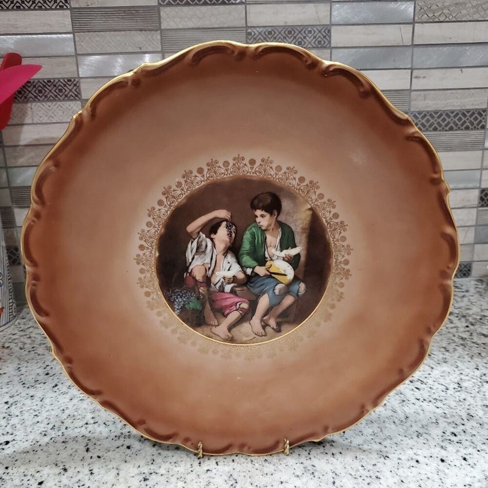 Schumann Arzberg Bavaria Plate Murillo Grape Melon Eaters Gold Filigree Germany